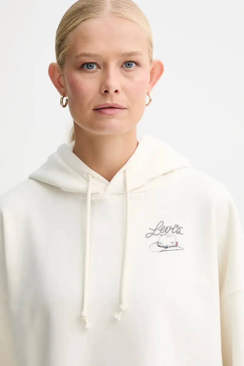 Levi's felpa in cotone donna colore beige con cappuccio A9414 miniatura 4