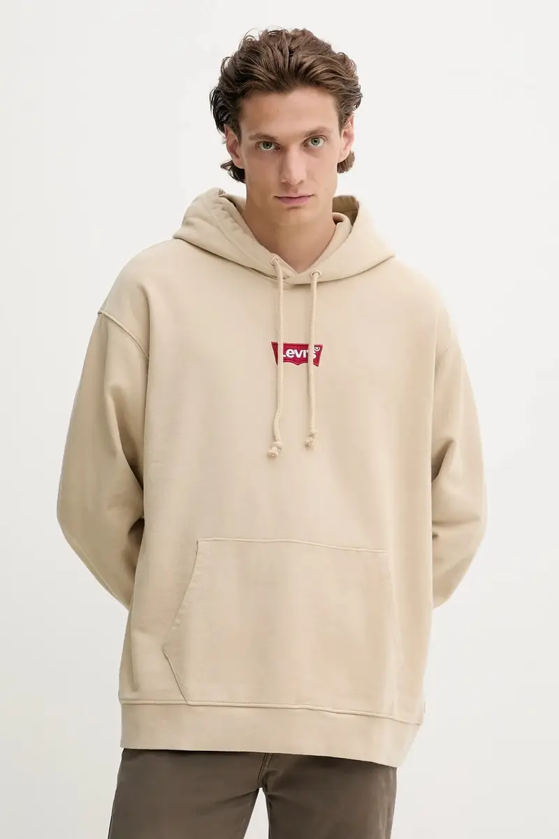 Levi's felpa in cotone uomo colore beige con cappuccio 38479 miniatura 3