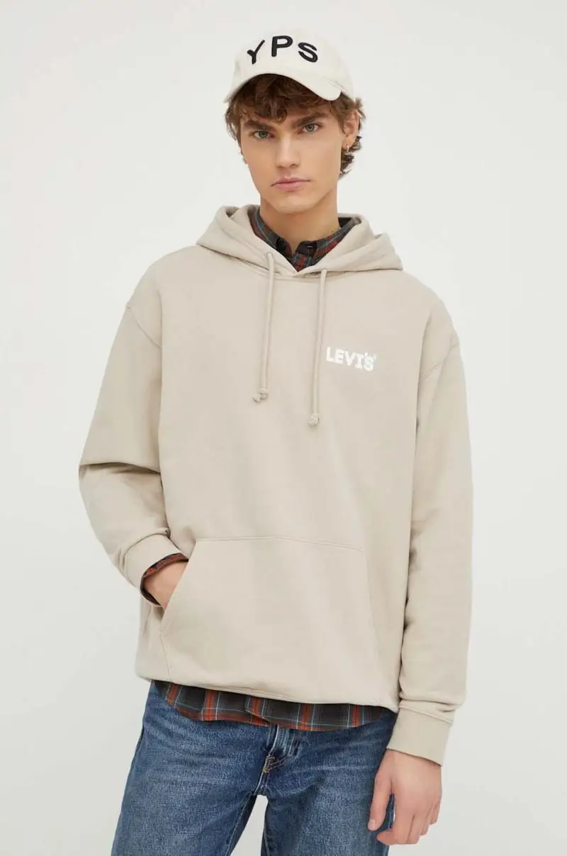 Levi's felpa in cotone uomo colore beige con cappuccio