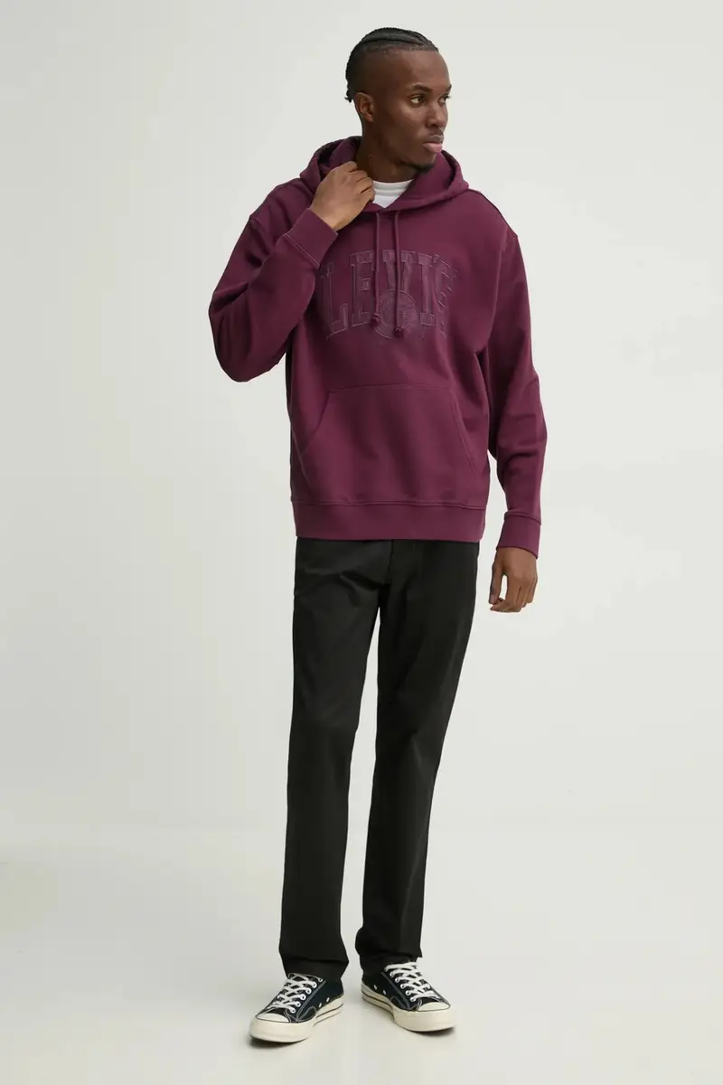 Levi's felpa in cotone uomo colore granata con cappuccio miniatura 2