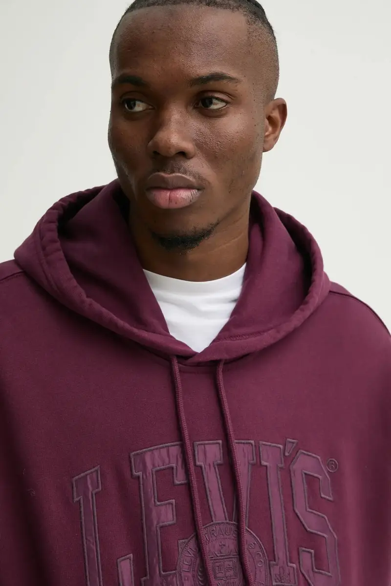 Levi's felpa in cotone uomo colore granata con cappuccio miniatura 4