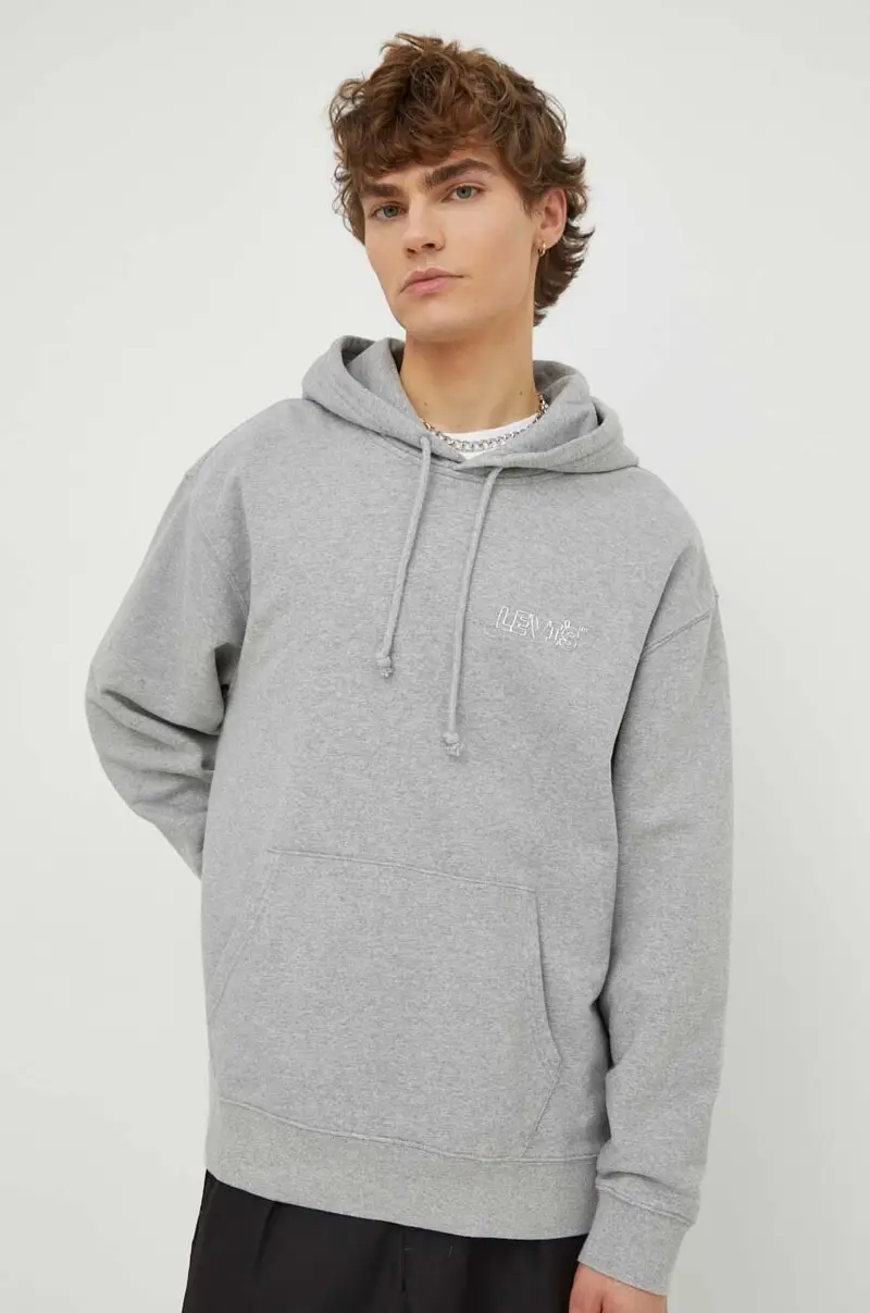 Levi's felpa in cotone uomo colore grigio con cappuccio