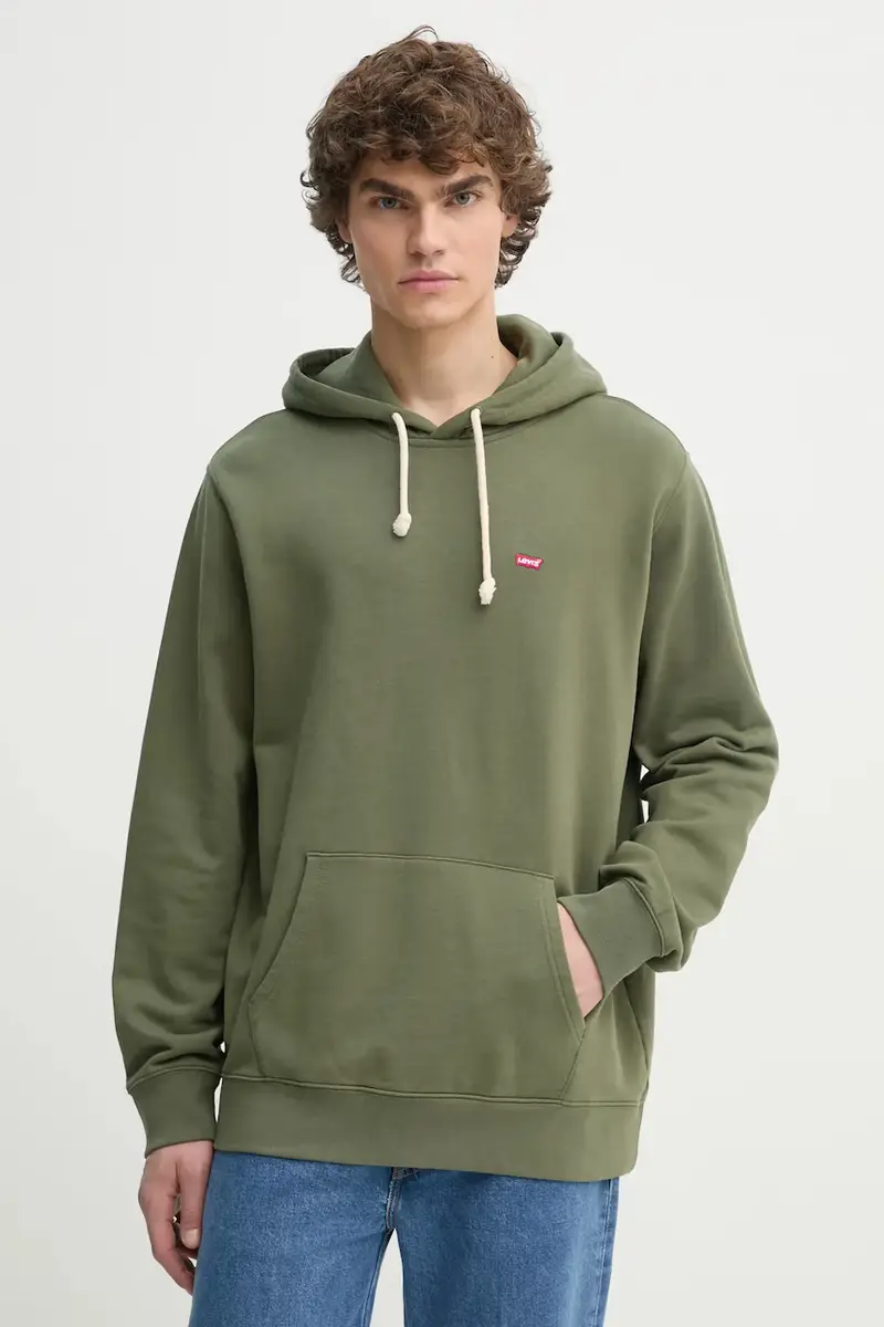 Levi's felpa in cotone uomo colore verde con cappuccio 34581