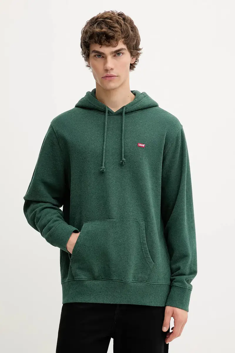 Levi's felpa in cotone uomo colore verde con cappuccio 34581