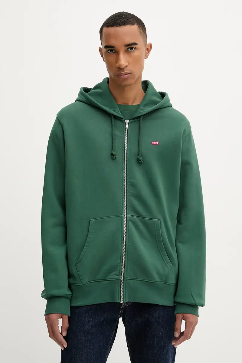 Levi's felpa in cotone uomo colore verde con cappuccio 34584