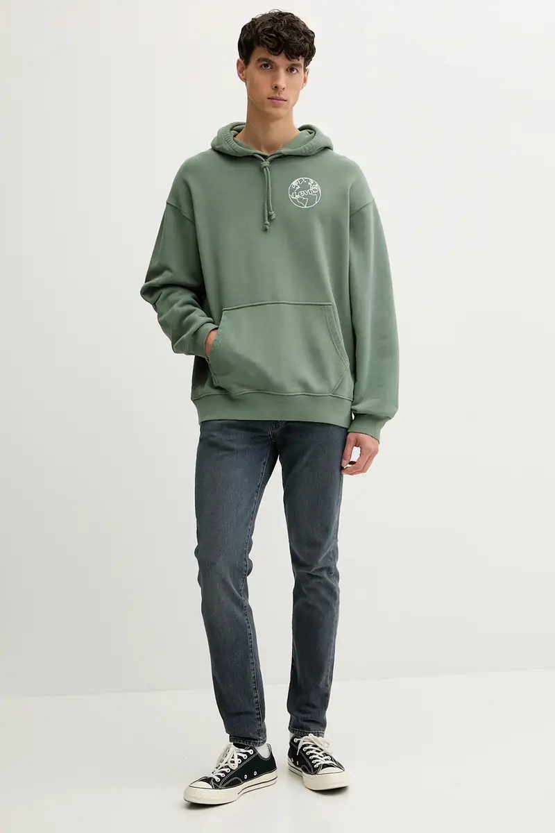Levi's felpa in cotone uomo colore verde con cappuccio A2639 miniatura 2