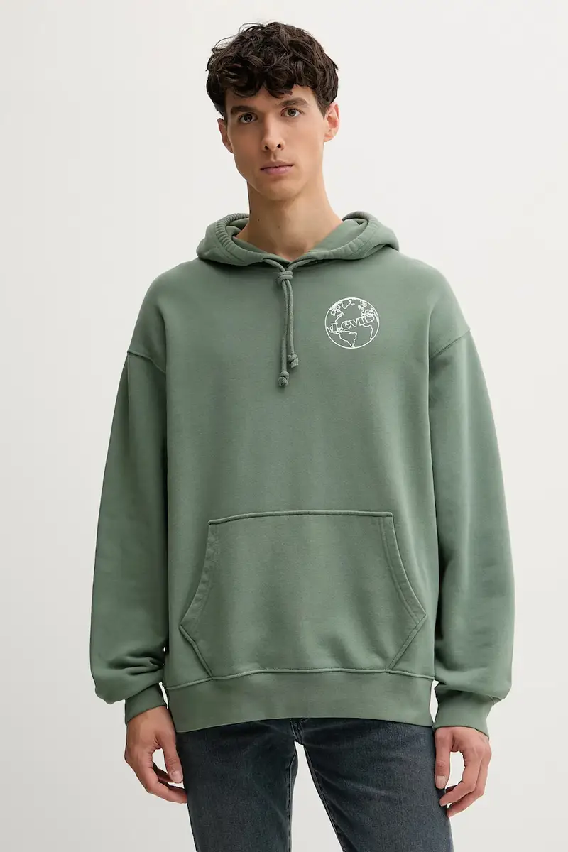 Levi's felpa in cotone uomo colore verde con cappuccio A2639 miniatura 3