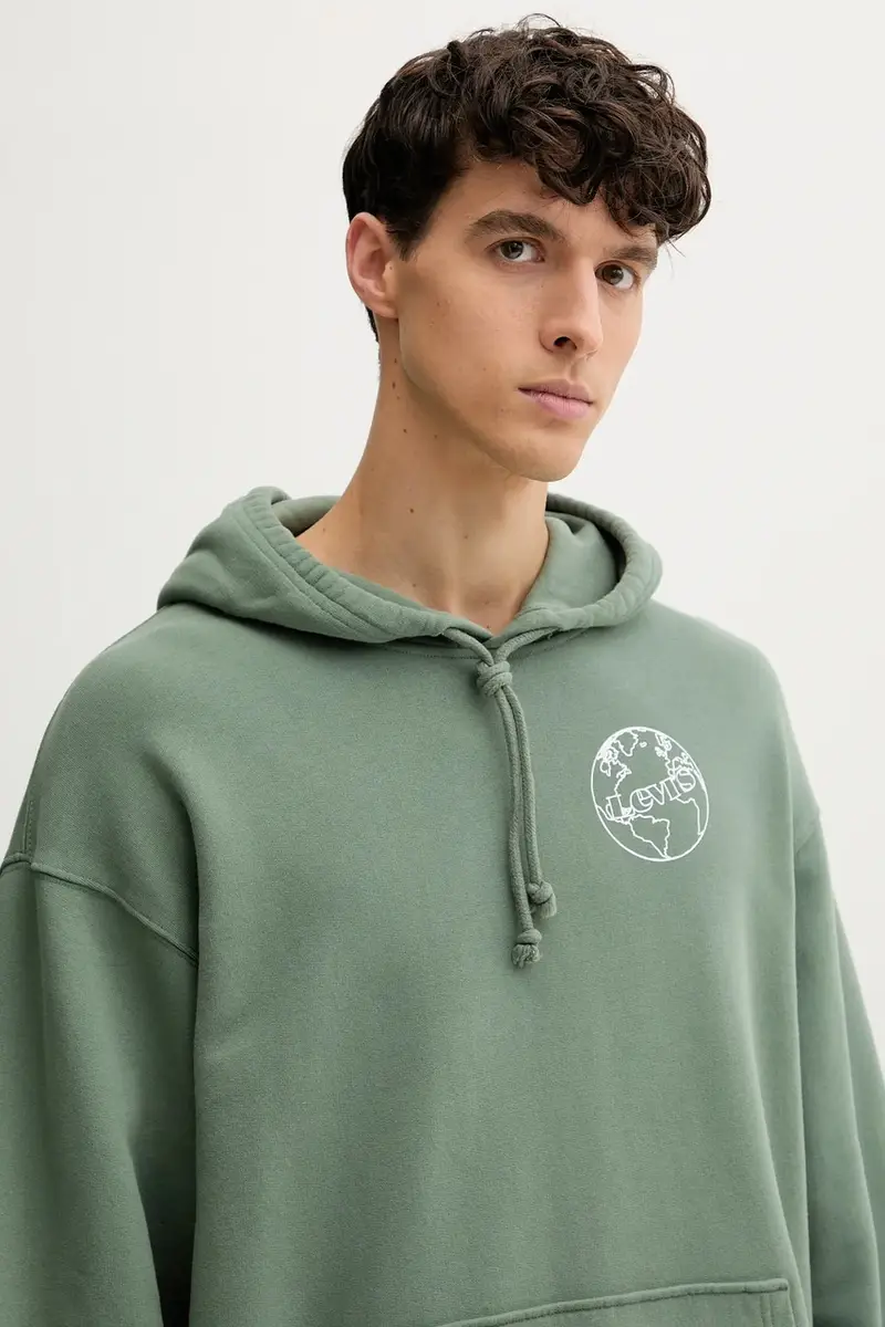Levi's felpa in cotone uomo colore verde con cappuccio A2639 miniatura 4