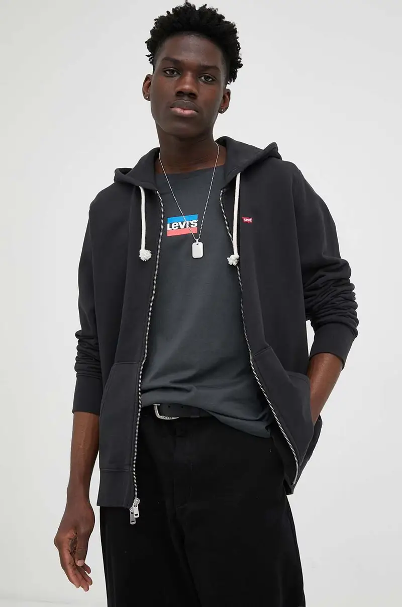 Levi's felpa in cotone uomo con cappuccio Nero