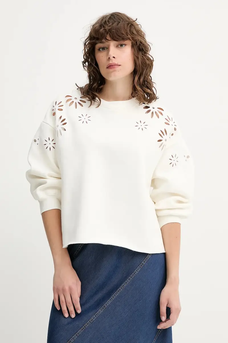 Levi's felpa LEO RAW CUT CREW donna colore beige con applicazione A8793