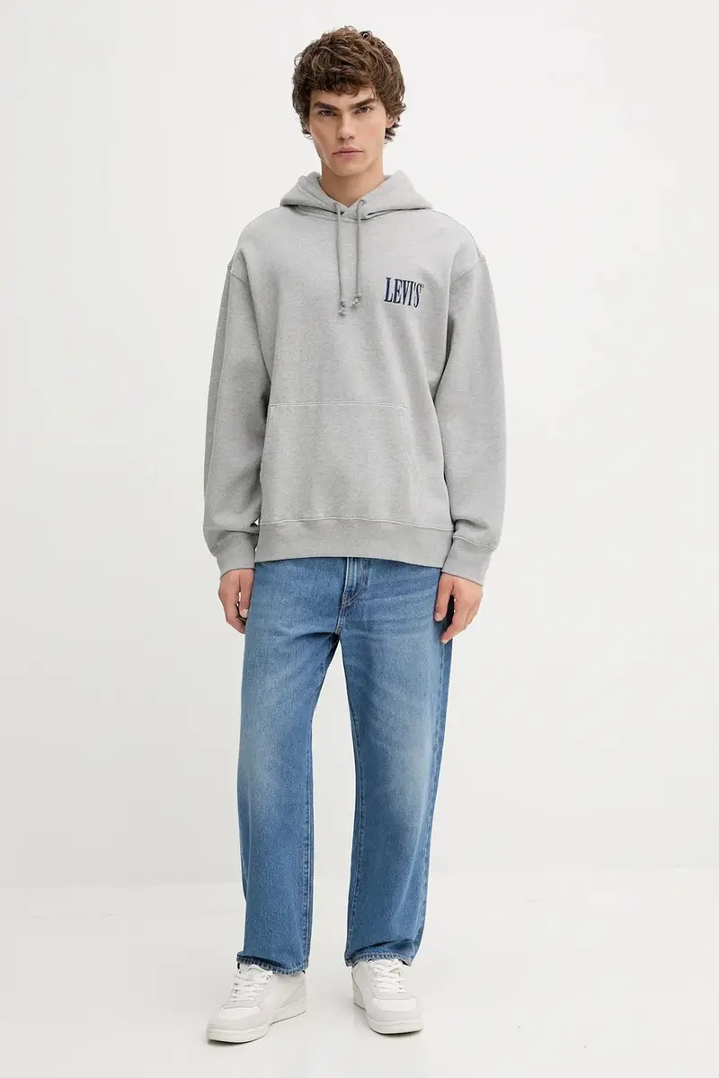 Levi's felpa uomo colore grigio con cappuccio 38479 miniatura 2