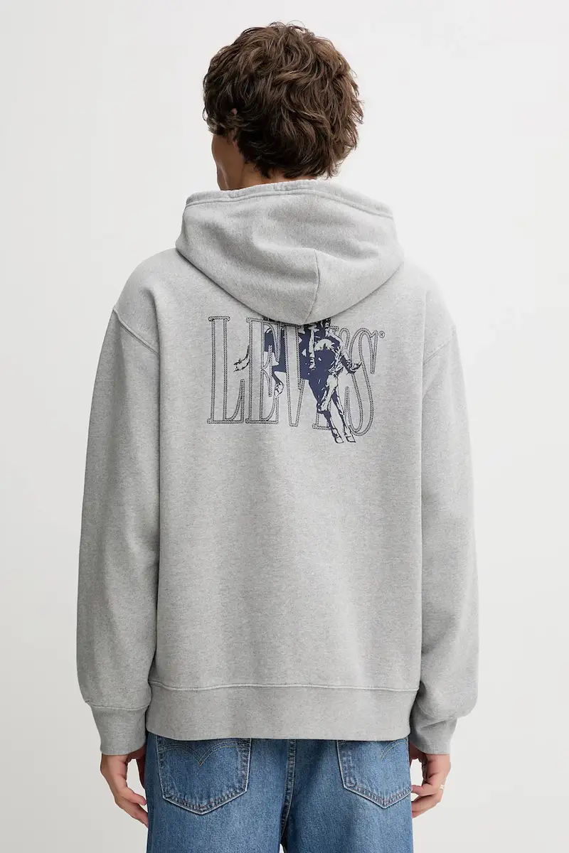 Levi's felpa uomo colore grigio con cappuccio 38479 miniatura 3