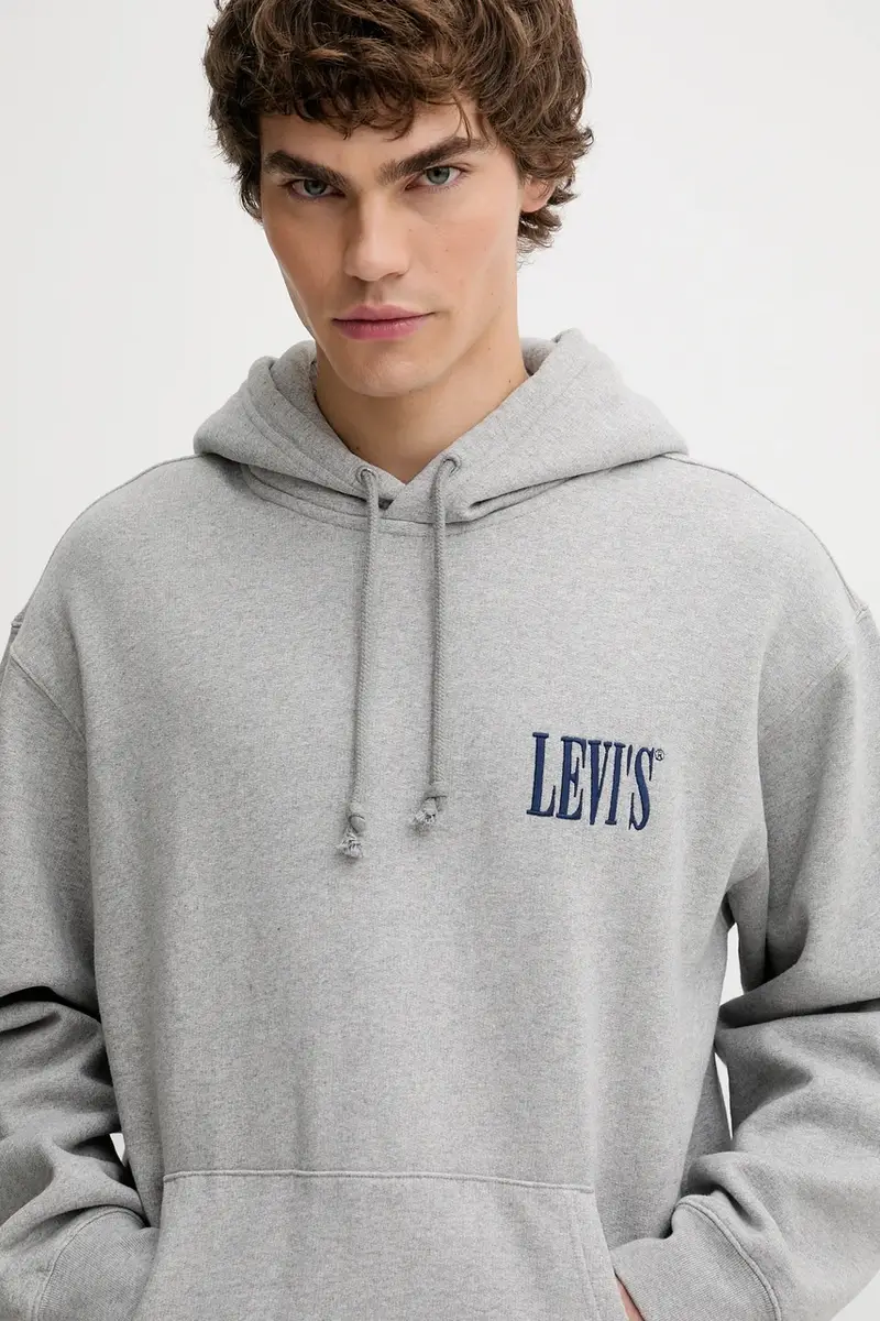 Levi's felpa uomo colore grigio con cappuccio 38479 miniatura 4