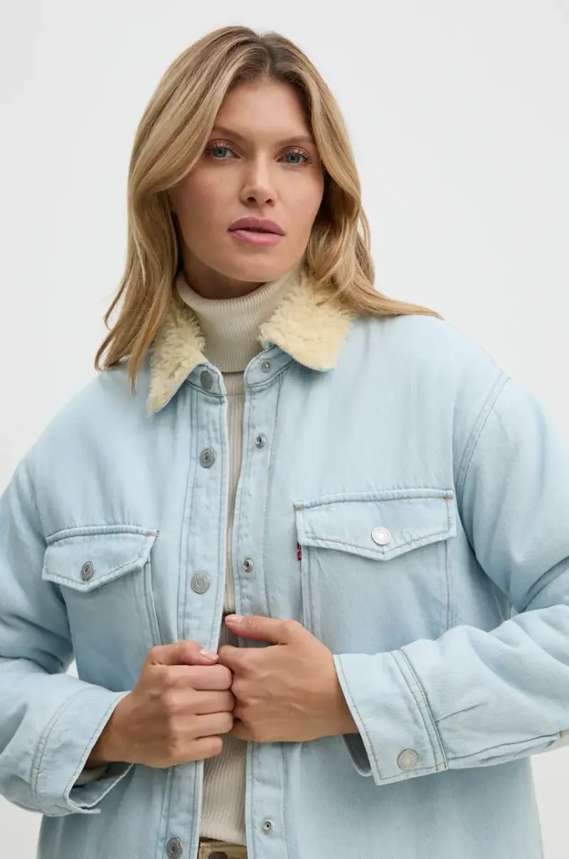 Levi's giacca camicia con aggiunta di cotone colore blu miniatura 4