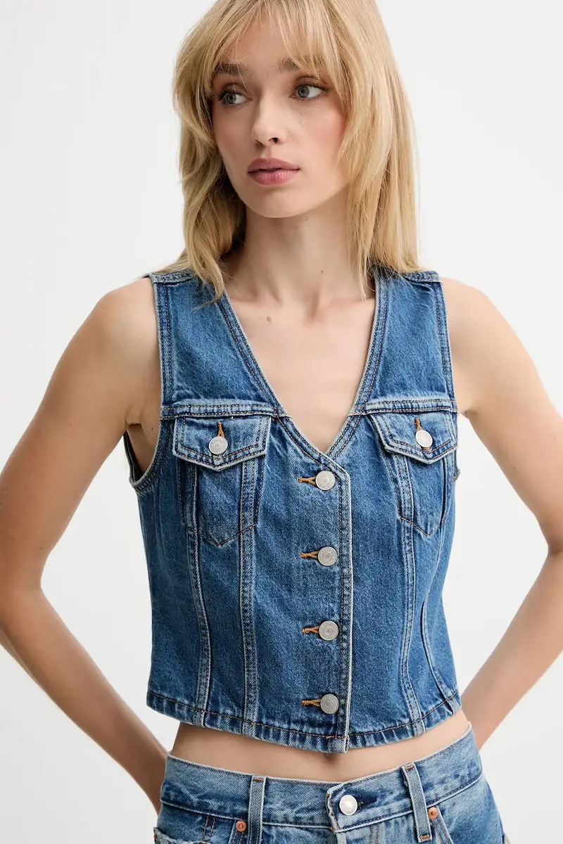 Levi's gilet di jeans colore blu A8682 miniatura 4