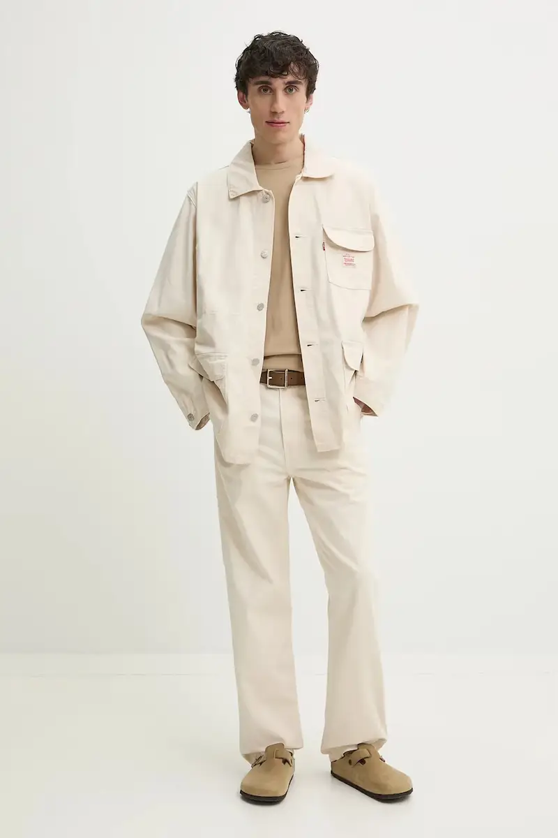 Levi's pantaloni in cotone colore beige 568 LOOSE STRT miniatura 2