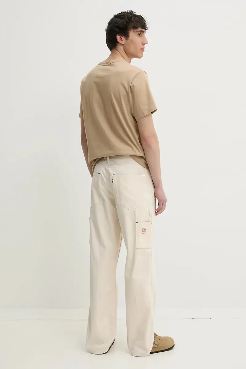 Levi's pantaloni in cotone colore beige 568 LOOSE STRT miniatura 3