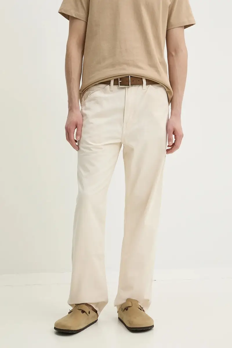 Levi's pantaloni in cotone colore beige 568 LOOSE STRT miniatura 4