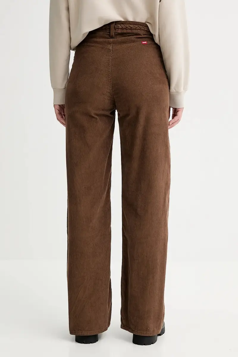 Levi's pantaloni in velluto a coste RIBCAGE WL BRAIDED donna colore marrone 001US miniatura 3