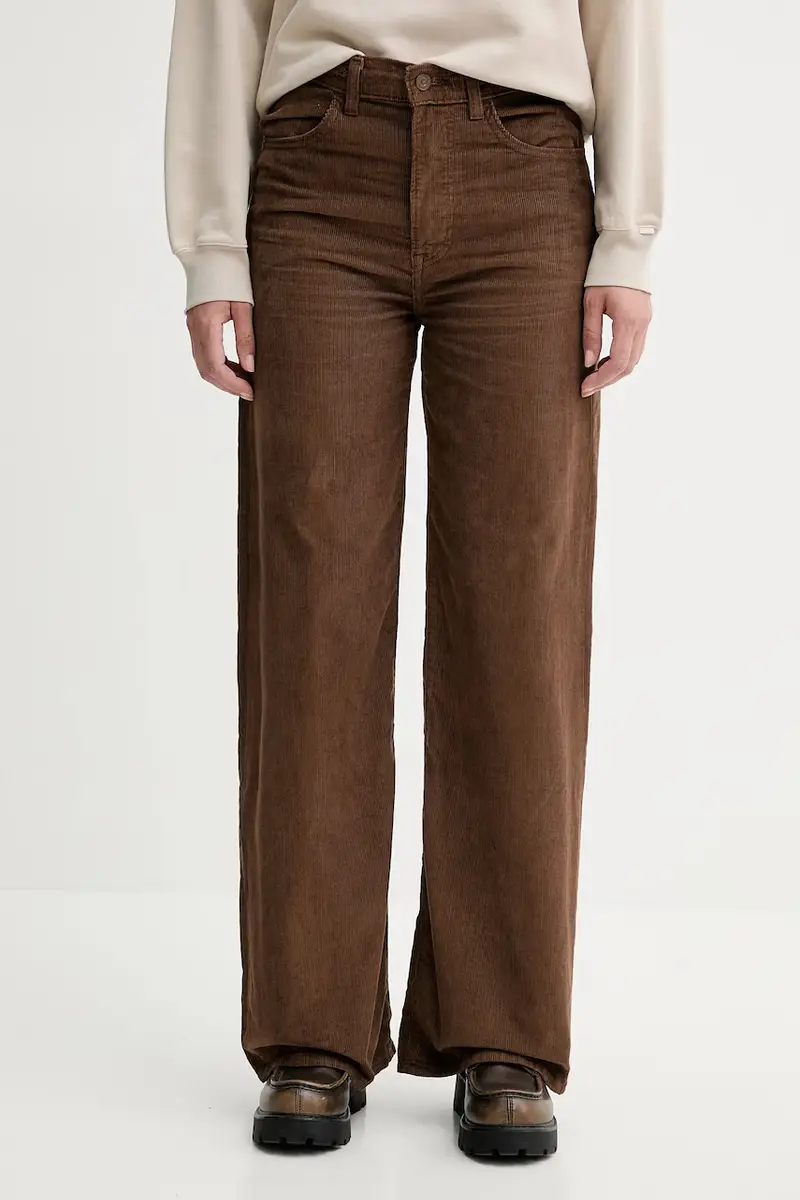 Levi's pantaloni in velluto a coste RIBCAGE WL BRAIDED donna colore marrone 001US