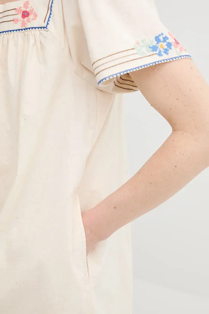 Levi's vestito con aggiunta di lino AMBRE BABYDOLL DRESS colore beige 001HT miniatura 5