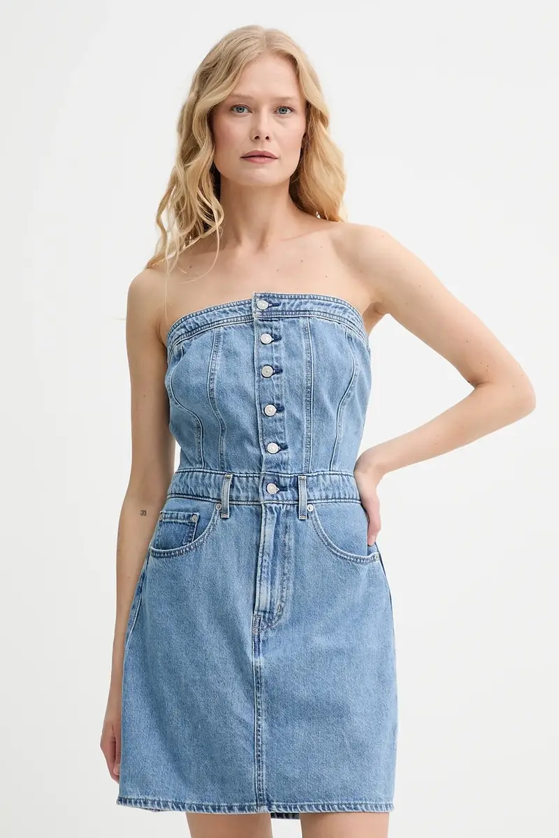 Levi's vestito ICONIC BUTTON THRU DRESS colore blu 001WE miniatura 4