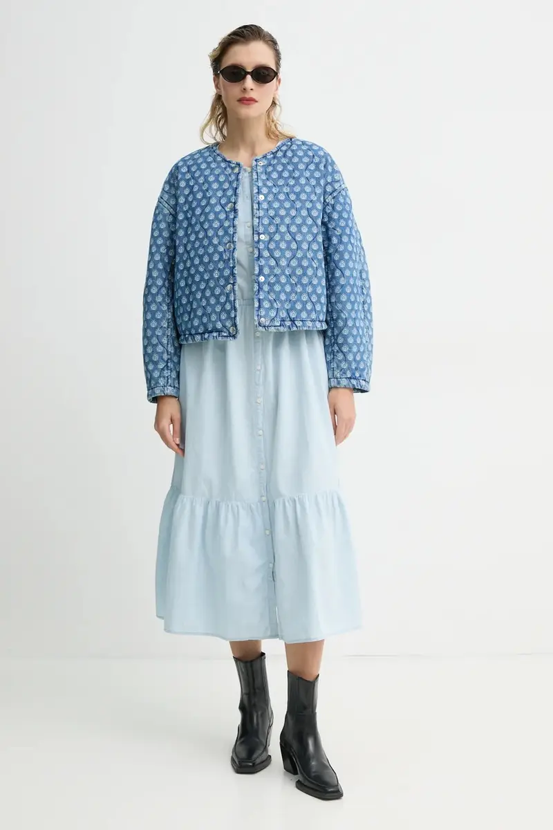 Levi's vestito in cotone JOLENE LS MAXI DRESS colore blu 001HS miniatura 2