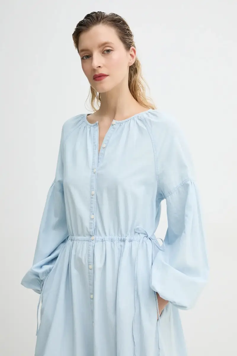 Levi's vestito in cotone JOLENE LS MAXI DRESS colore blu 001HS miniatura 4