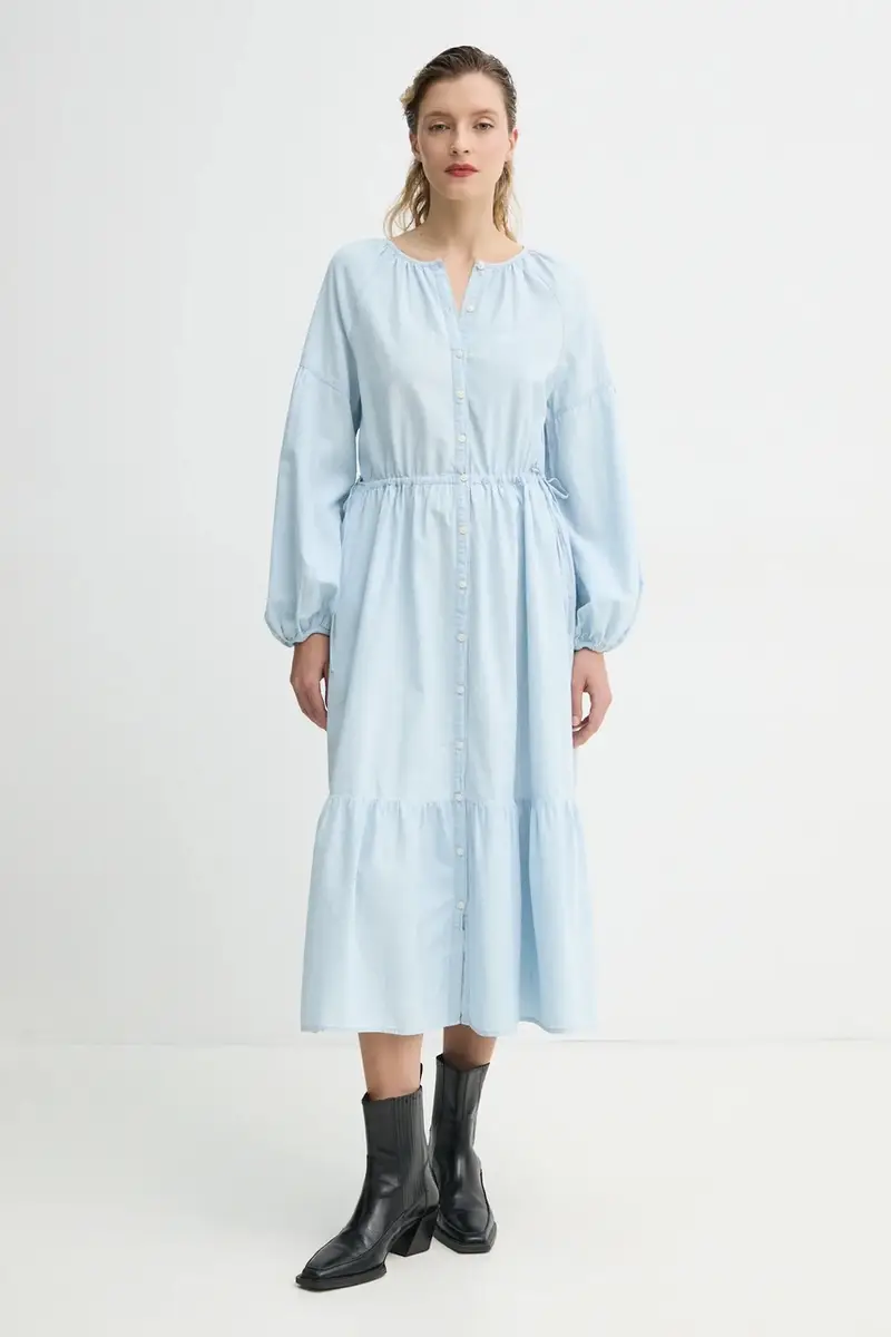 Levi's vestito in cotone JOLENE LS MAXI DRESS colore blu 001HS miniatura 5
