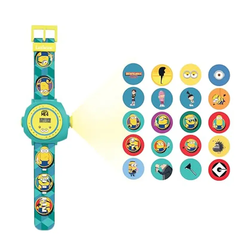 Lexibook, Despicable Me, Minions, Orologio da proiezione regolabile con schermo digitale, 20 immagini dei Minions, per bambini, blu/giallo, DMW050DES