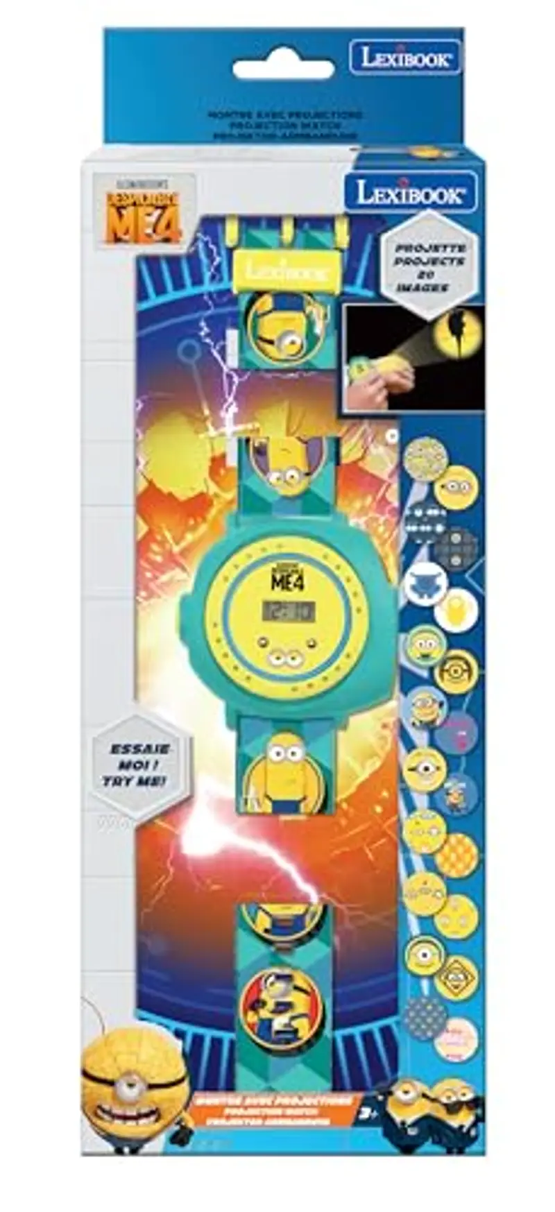 Lexibook, Despicable Me, Minions, Orologio da proiezione regolabile con schermo digitale, 20 immagini dei Minions, per bambini, blu/giallo, DMW050DES miniatura 3