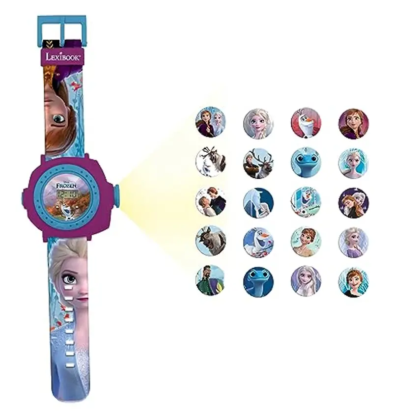 Lexibook Frozen 2 - Schermo digitale per orologio a proiezione regolabile - 20 immagini Elsa, Anna e Olaf - per Bambini/Ragazze - Blu e Viola - DMW050FZ