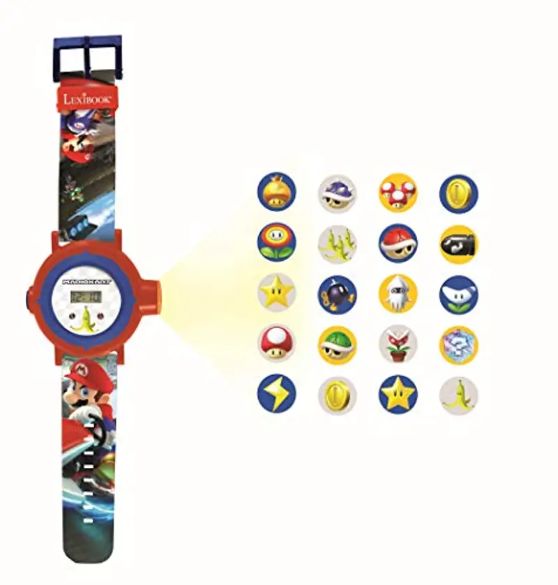 Lexibook - Nintendo Mario Kart Schermo digitale per orologio a proiezione regolabile - 20 immagini Mario Kart - per Bambini/Ragazzi - Rosso e Blu - DMW050NI