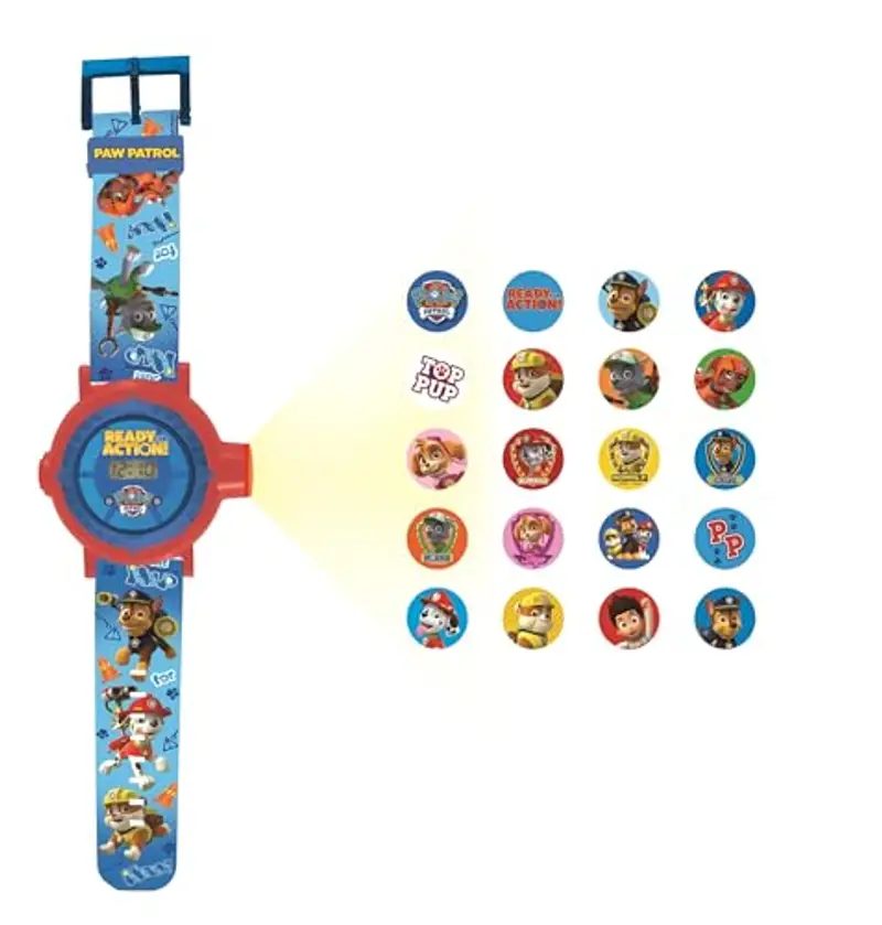 Lexibook Paw Patrol - Schermo digitale per orologio a proiezione regolabile- 20 immagini Chase, Marshall, Skye, Rocky,