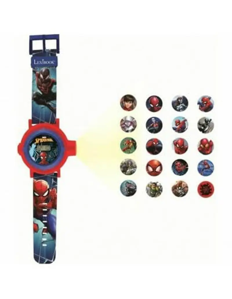 Lexibook Reloj correa ajustable pantalla digital con 20 proyecciones de Spider-Man-para Niños-Rojo y Azul