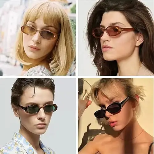 LHSDMOAT Occhiali da Sole Cat's Eye Retro Anni '70 Ovale - Unisex Stile Vintage per Guida e Viaggio, Lenti UV400 miniatura 2