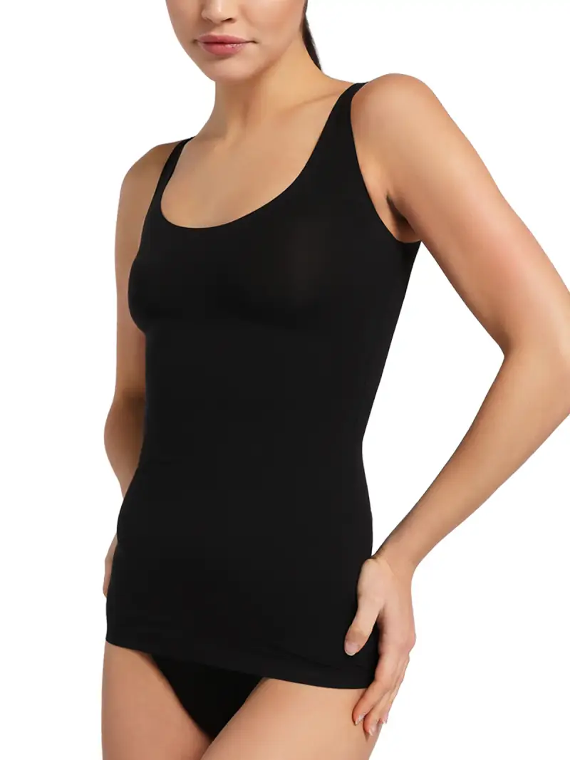 Top spalla larga donna, microfibra elasticizzata, INVISIBLE SHAPE - S / NERO 0007