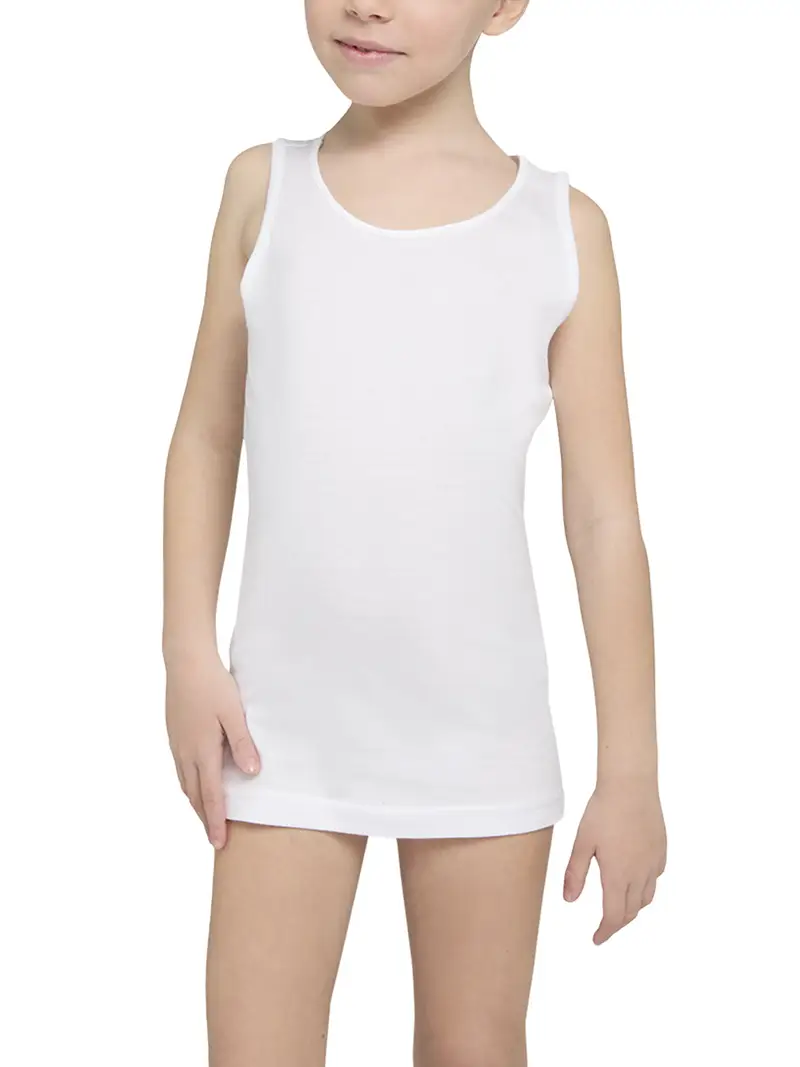 Canotta bordo raso spalla larga bimba, cotone - BIANCO 2027 / 2-XS