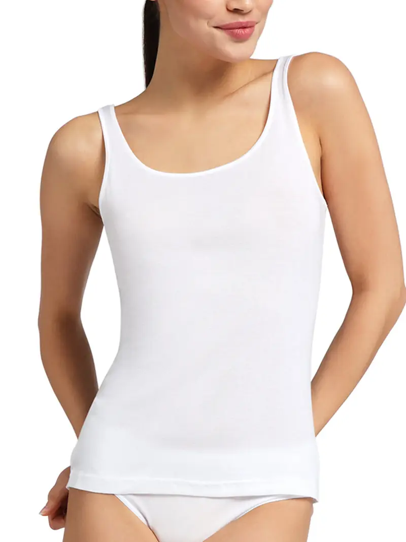Canotta bordo raso spalla larga donna ARIA, 100% cotone SUPIMA - BIANCO 1657 / 2-XS