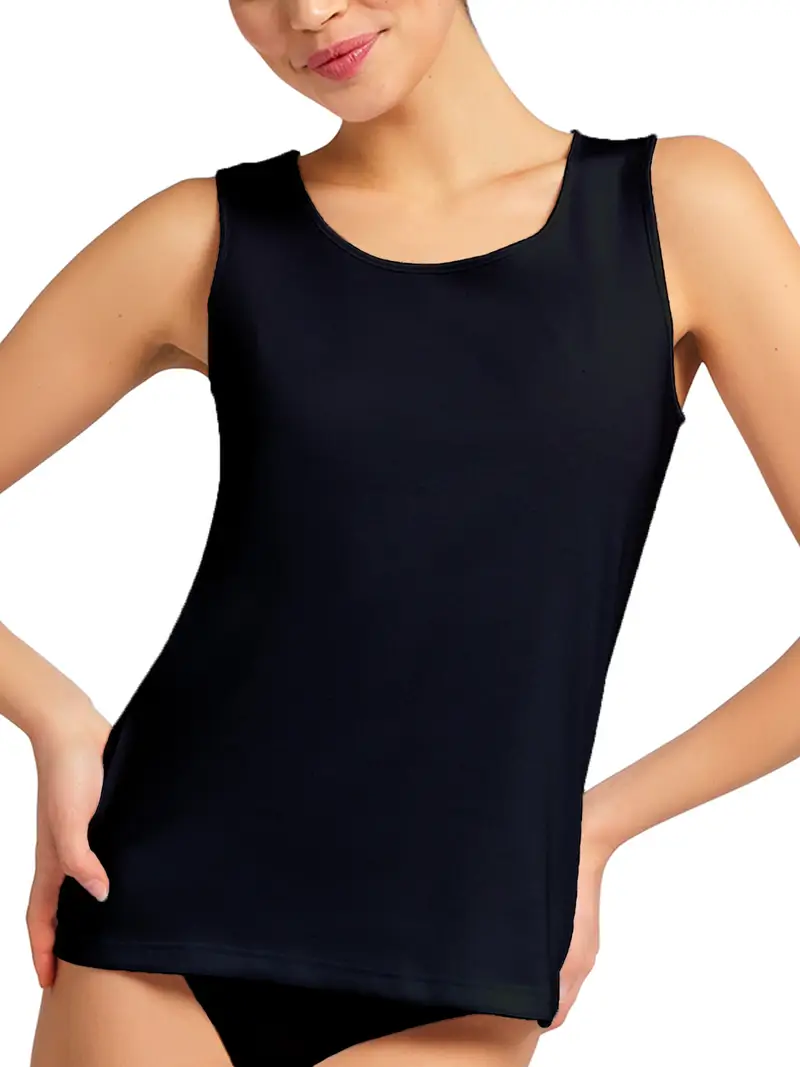 Canotta bordo raso spalla larga donna, caldo cotone - 2-XS / NERO 0007