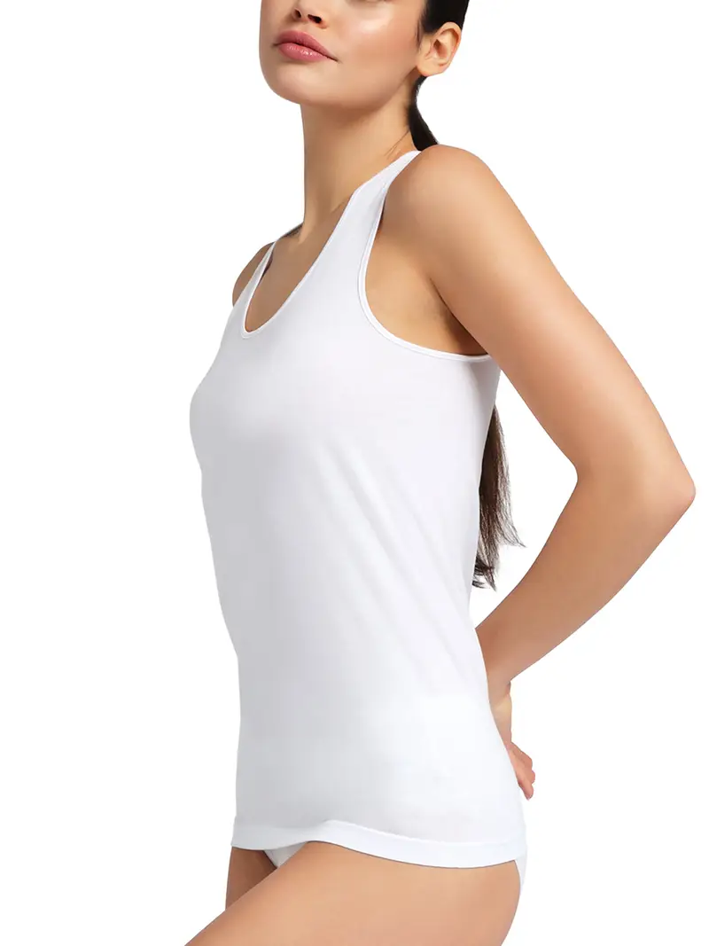 Canotta bordo raso spalla larga donna, cotone - BIANCO 2024 / 2-XS