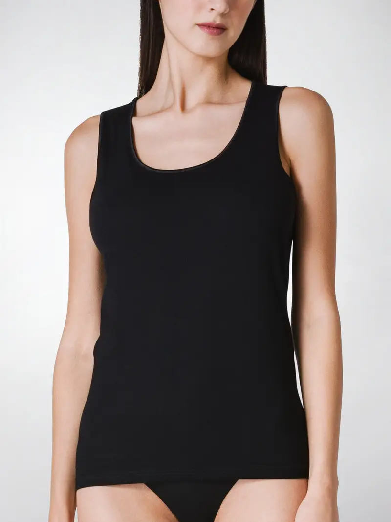 Canotta bordo raso spalla larga donna, cotone - NERO 2807 / 2-XS