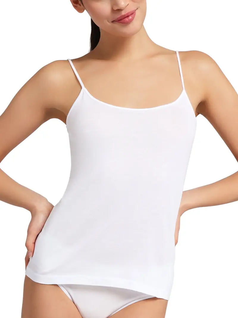 Canotta bordo raso spallina sottile donna ARIA, 100% cotone SUPIMA - BIANCO 1655 / 2-XS