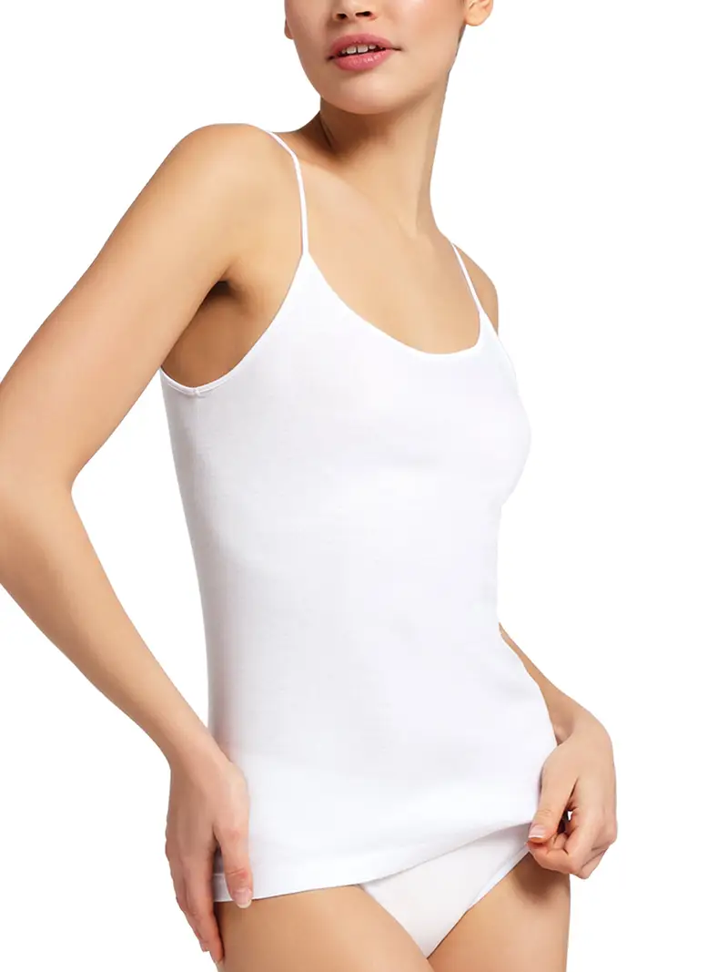 Canotta bordo raso spallina sottile donna, cotone mercerizzato - BIANCO 1206 / 2-XS