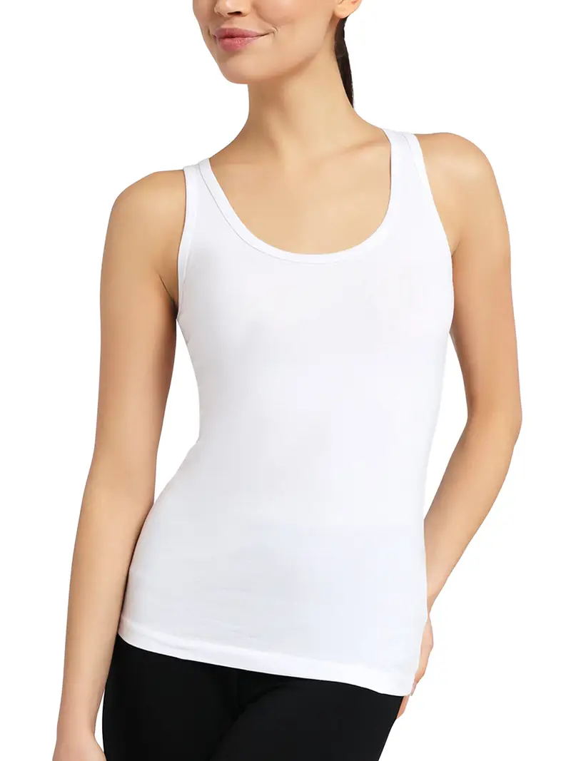 Canotta spalla larga donna, cotone elasticizzato - BIANCO 1867 / 2-XS