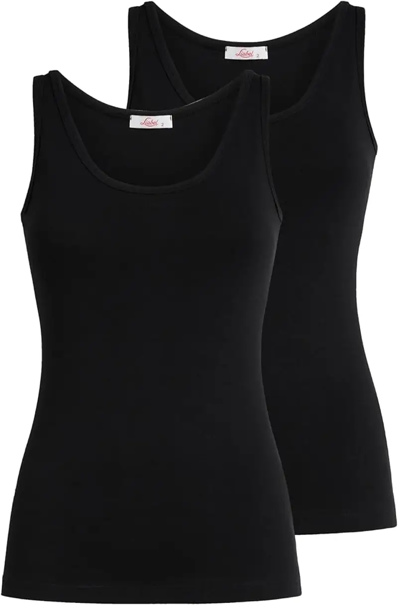 Canotta spalla larga donna - nero, multipack da 2, cotone elasticizzato - 3 / NERO 0007
