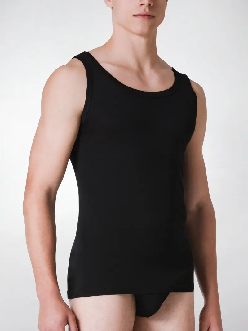 Canotta spalla larga uomo ARIA, 100% cotone SUPIMA - NERO 1666 / 3-S