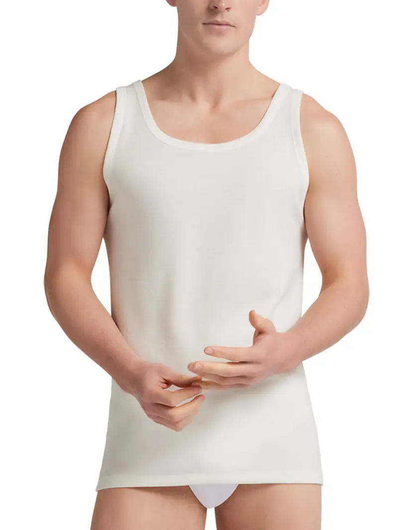 Canotta spalla larga uomo, esterno lana (65%) - interno cotone 100% - BIANCO 111 / 3-S