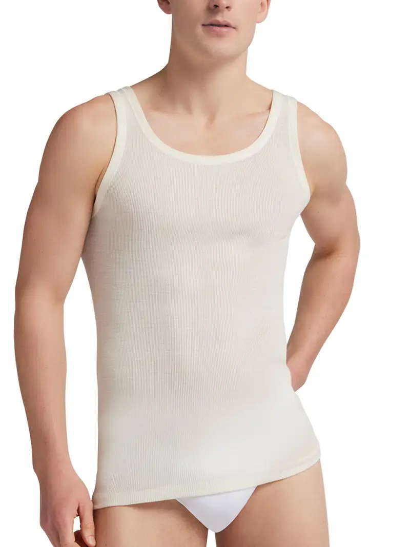 Canotta spalla larga uomo, misto lana 50% - BIANCO 73 / 4-M