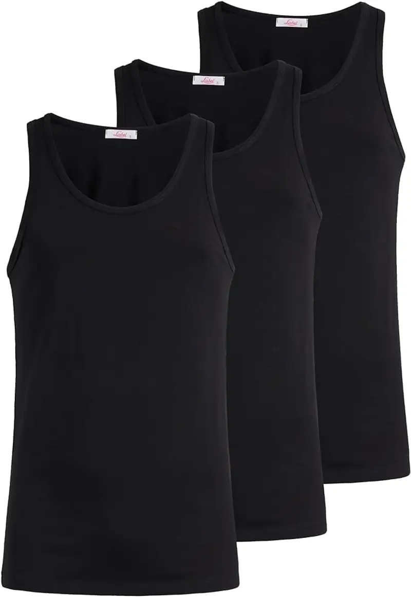 Canotta spalla larga uomo - nero, multipack da 3, cotone elasticizzato - 3 / NERO 0007